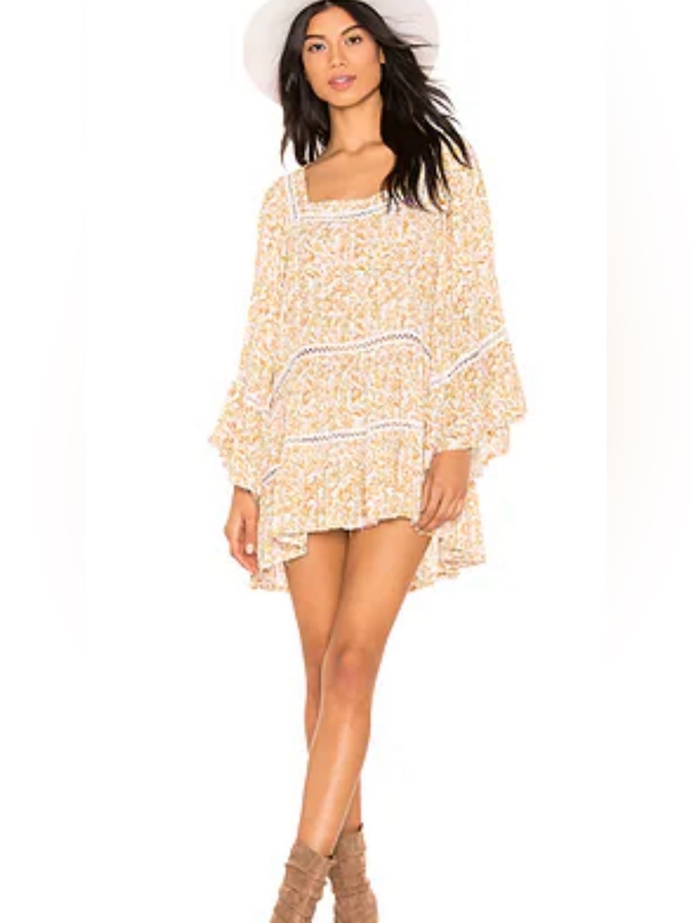 Free People "Talk About It" Tunic in ivory/gold floral colorway Size Small